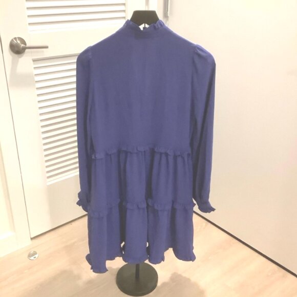 Amanda Uprichard Sz S Royal Blue Ruffled Tiered Mini L/S Babydoll Bohemian Dress - Picture 2 of 4